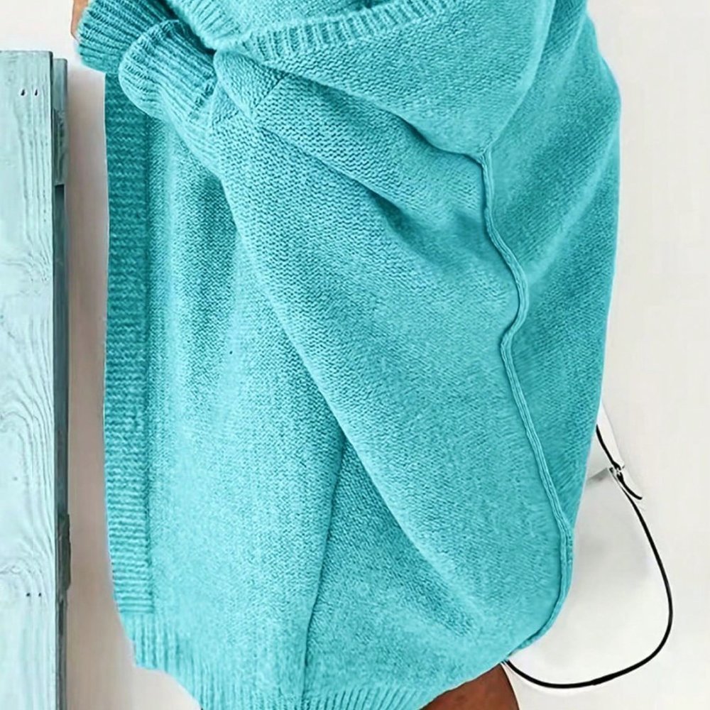 Blue Casual Womens Batwing Sleeve Hooded Open Front Cardigan - Picture 2 of 3